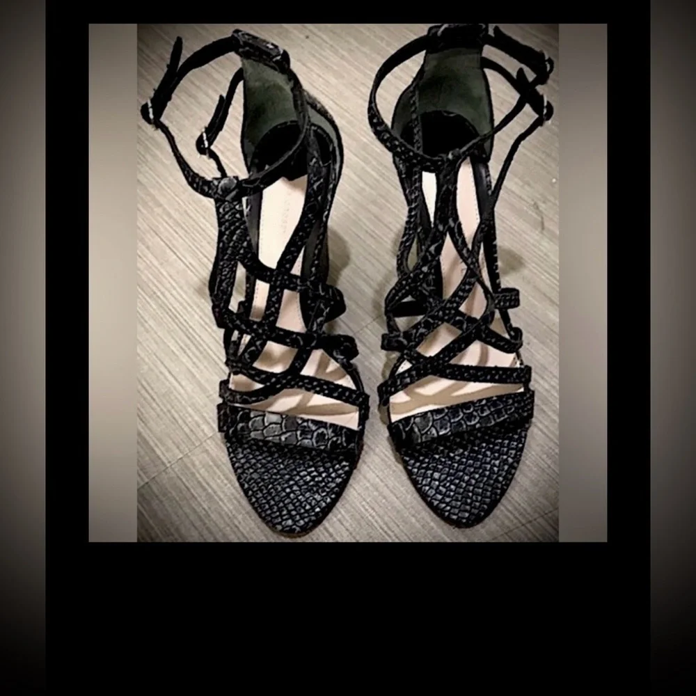 Crosby Derek Lam Zanzibar Wedge Leather Heels snakeskin texture black size 6.5